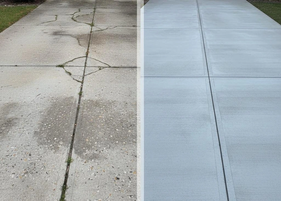 Resurfaced concrete driveway finish