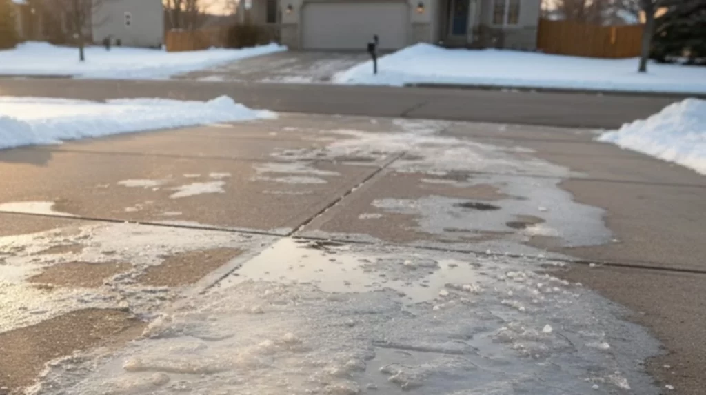 Salt application driveway in winter
