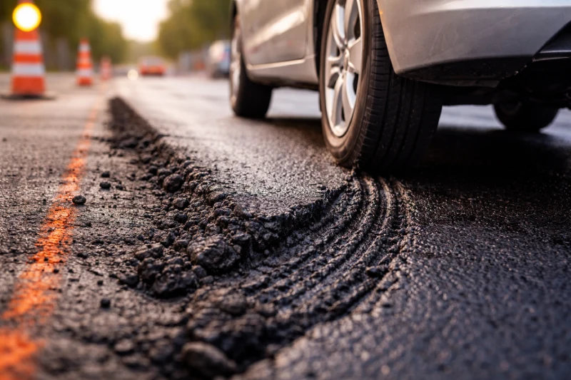 Asphalt driveway curing in sunlight