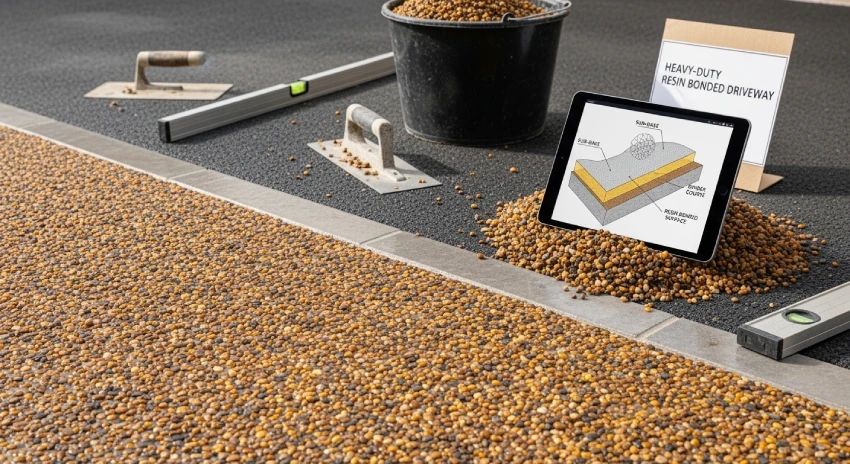 Grey resin driveway high-traction surface