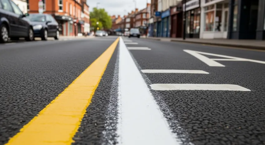 Faded UK car park line markings