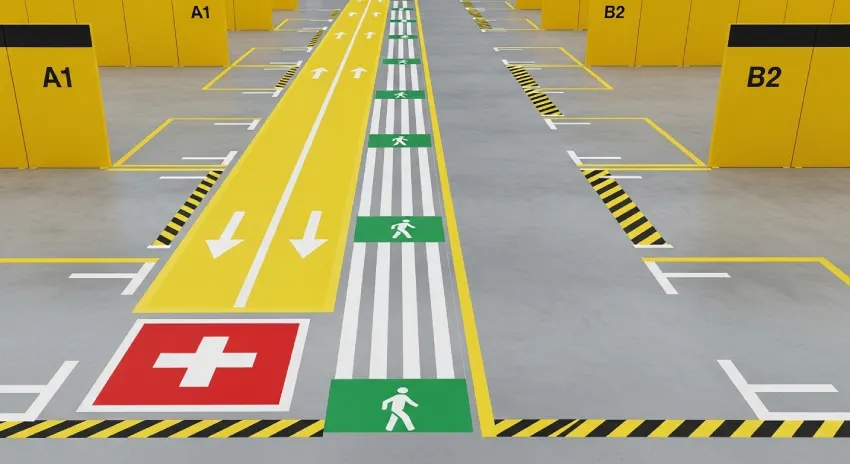 Warehouse floor safety line marking