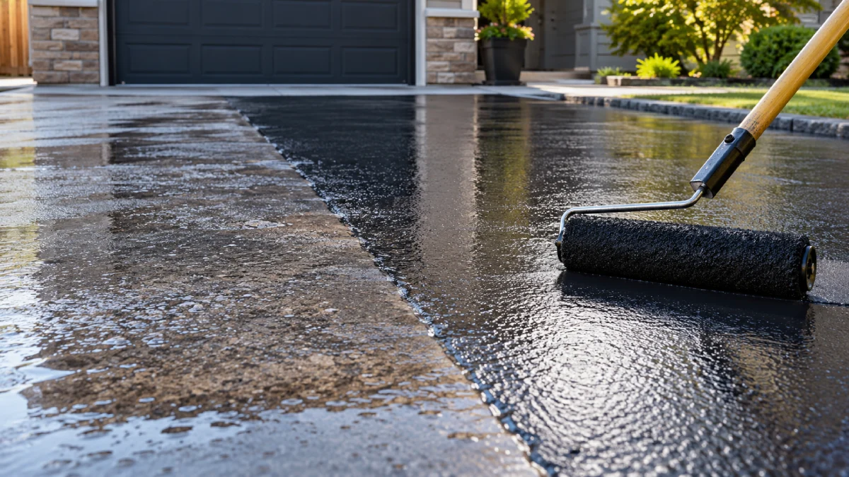 Damp driveway before applying sealer